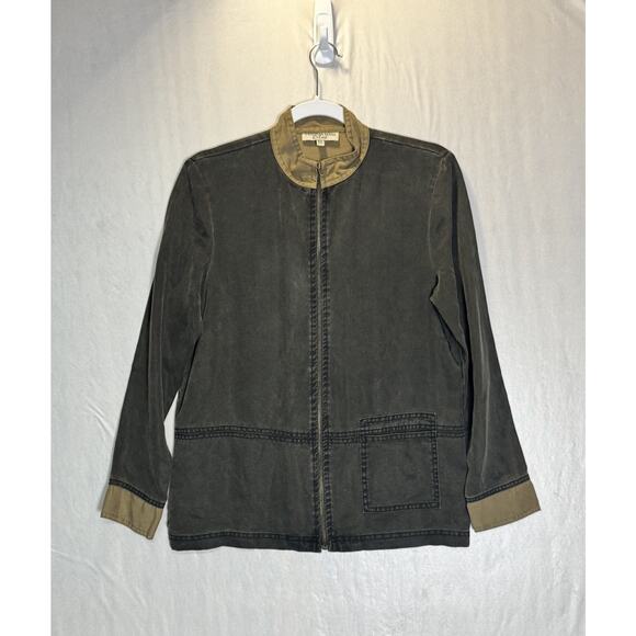 Cynthia Max Jackets & Blazers - Olive Brown Womens Zip Front Jacket Quiet Luxury Vtg Artsy Minimalist Utility XS